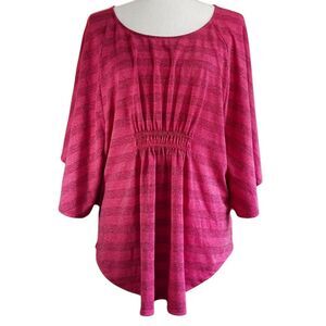 FADED GLORY Batwing Tunic Cinched Waist Metalic Tone On Tone Stripe Plus Size 2X